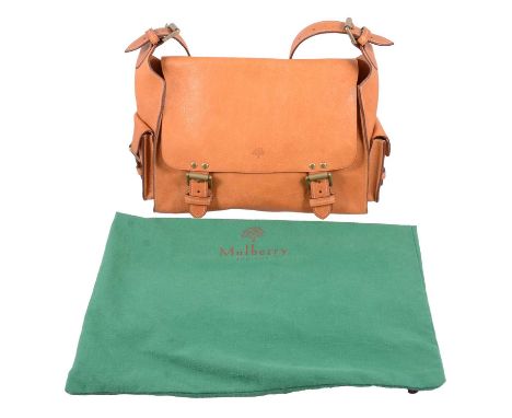Mulberry - a light tan satchel design leather bag, fold-over top with press studs below strap and buckle, similar fittings to
