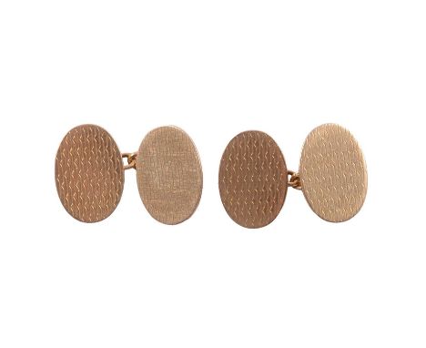 A pair of 18 carat yellow gold chain link cufflinks, engine turned design to all faces, Birmingham 1946, 11.8g.