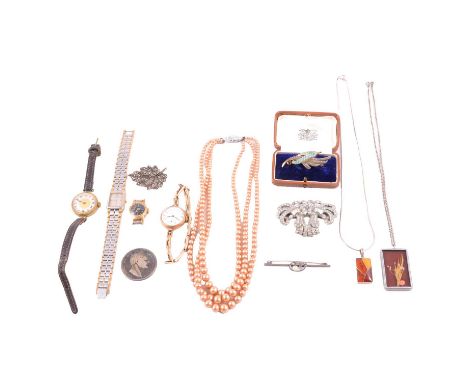 A lady’s gold wristwatch, other wristwatches, silver and costume jewellery, William IV half-crown, Everite - a lady's vintage