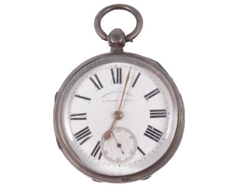 A large Victorian silver open face pocket watch, white enamel dial with roman numeral chapter ring and subsidiary seconds dia