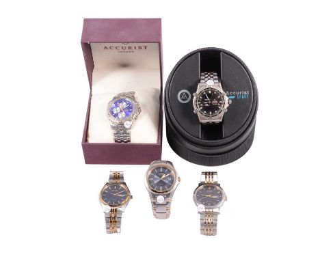 Five Citizen Eco-Drive, Seiko, Accurist - gentleman's wristwatches, two Accurist Countdown WR50M chronographs with box and pa
