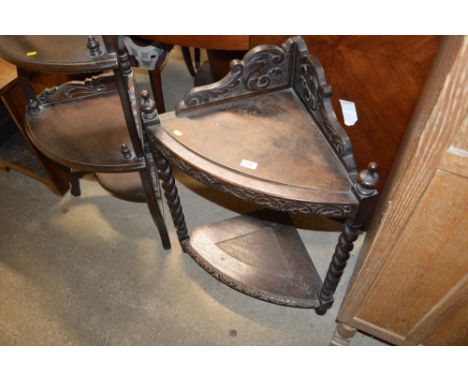 A Victorian oak two tier corner table/ stick stand