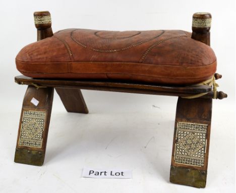 Early 20th century walnut wall shelf and a camel stool