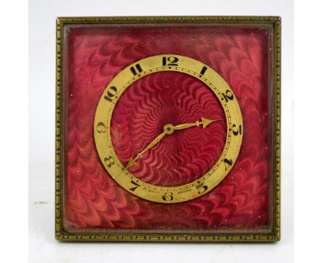 1920's red enamelled engine turned alarm clock