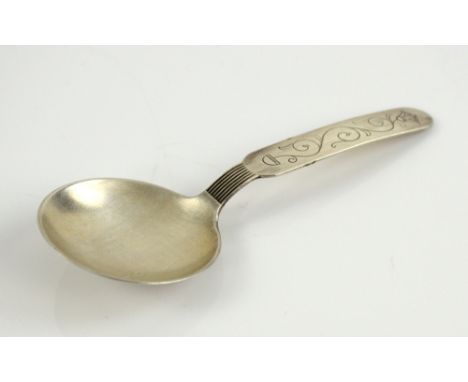 Danish silver caddy spoon, with scrolling flower stem, 12 cm long, 18 gr. 