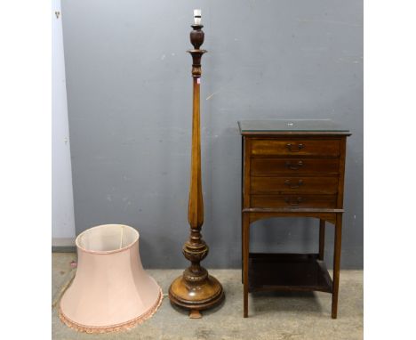 Early 20th century music cabinet and a standard lamp