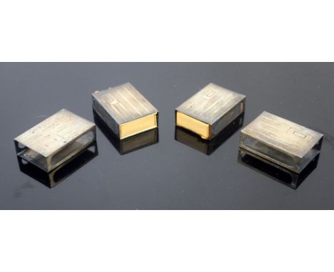 Set of four sterling silver match box holders, with engine-turned decoration to once side, each 4 x 3 cm, (4) 