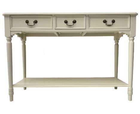 Laura Ashley - 'Clifton' ivory finish three drawer console table, fitted with three frieze drawers with heavily moulded edges