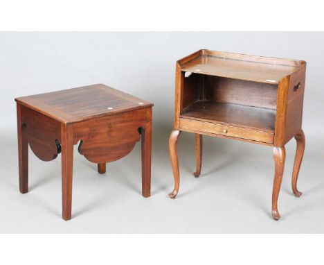 A George III provincial oak bedside table with galleried top, open shelf and drawer, height 65cm, width 55cm, depth 30cm, tog