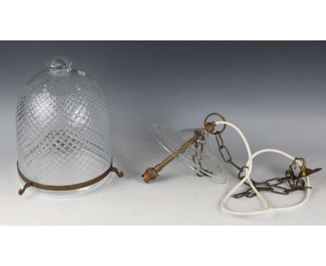 An early 20th century cut clear glass ceiling light of domed form, the shade with overall geometric cut decoration, diameter 
