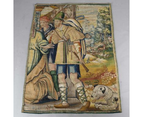 A rare mid-16th century Spanish tapestry wall hanging fragment, part of a larger tapestry which originally hung in the cathed