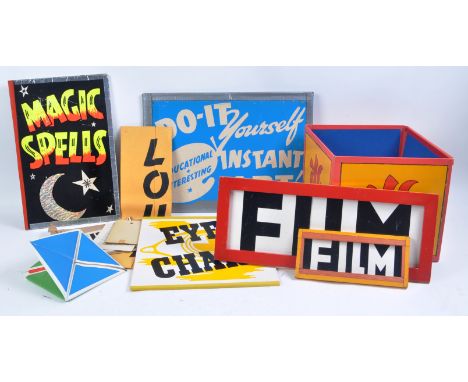Magic Tricks - a collection of x9 original vintage magician's flat pack magic tricks. All of wooden / cardboard construction 
