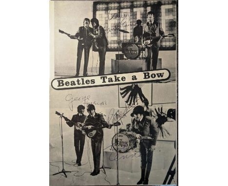 The Beatles - a rare full set of Beatles autographs on a loose magazine page 'Beatles Take A Bow'. Signed by McCartney (who h