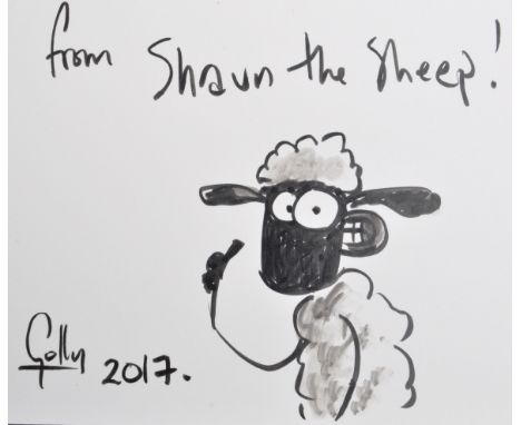 Aardman Animations - Wallace &amp; Gromit - Shaun The Sheep - A rare original ink and watercolour painting sketch of Shaun Th