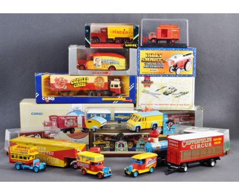 A large collection of assorted vintage Circus related diecast model vehicles of various scales and makers to include Hornby C