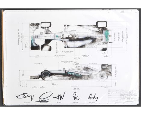 Formula 1 - 2015 Championships - an autographed officially licensed print of a Mercedes Benz F1 Formula One racing car, signe