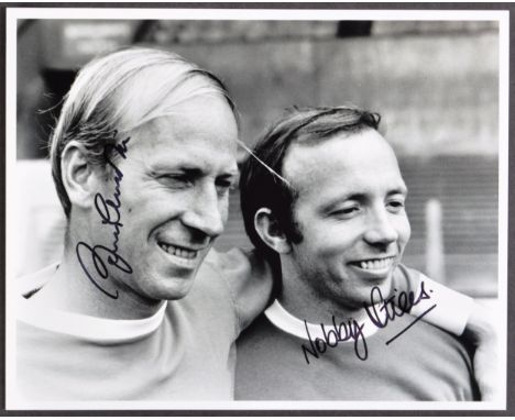 England Football World Cup 1966 - Bobby Charlton and Nobby Stiles (1942-2020) - dual autographed 8x10" black and white photog