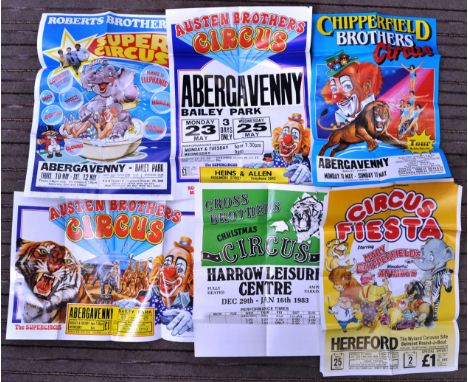 Circus Posters- 1980s - a collection of x6 original vintage promotional advertising circus posters. Comprising; Austen Bros C