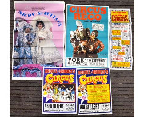 Circus Posters - 1970s - a collection of x5 original vintage c1970s Circus promotional advertising posters. The first being a