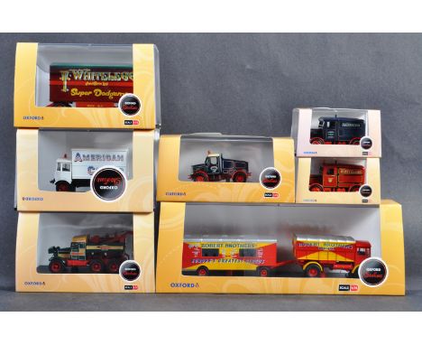 A collection of x7 Oxford ' Showtime ' range 1/76 scale trackside Circus related diecast models comprising models No. 76AEC00