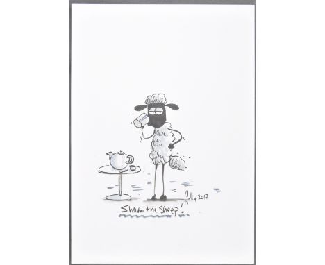 Aardman Animations - Wallace &amp; Gromit - Shaun The Sheep - A rare original ink and watercolour painting sketch of Shaun Th