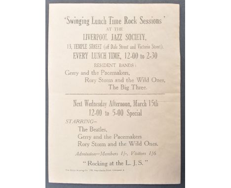 The Beatles - Swinging Lunch Time Rock Sessions 1961 - an incredibly rare original leaflet advertising an event ' Next Wednes