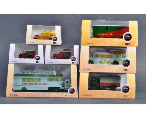 A collection of x7 Oxford ' Showtime ' range 1/76 scale trackside Billy Smart's and Bertram Mills Circus related diecast mode