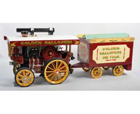 A charming hand made 1/16 scale Circus ' Fun Fair ' related Steam Wagon and Trailer ' Golden Gallopers On Tour '. Wooden cons