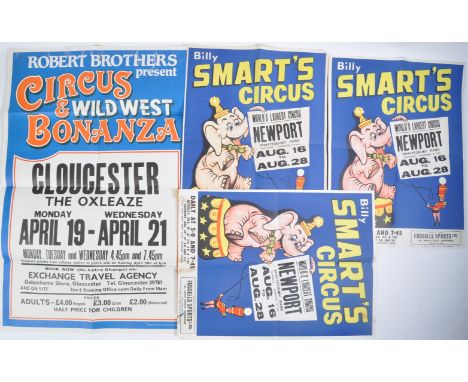 Robert Bros &amp; Billy Smart's Circus - 1960s / 1970s - a collection of x4 original vintage promotional circus advertising p