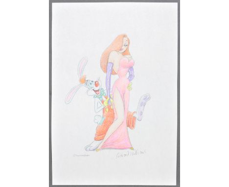 Who Framed Roger Rabbit? (1988) - Richard Williams (Animator) - a full colour pencil sketch artwork of Roger Rabbit and Jessi