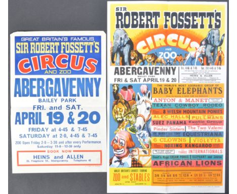 Sir Robert Fossett's Circus And Zoo - 1960s - two original vintage promotional advertising posters for the Circus. The first 