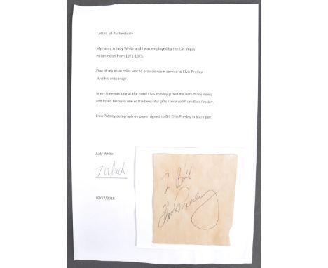 Elvis Presley (1935-1977) - American Singer, Musician &amp; Actor - scarce signed autograph album page dedicated ' To Bill '.