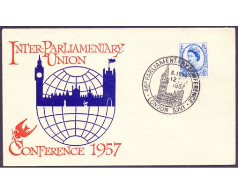 FIRST DAY COVER : 1957 Parliament illustrated FDC cancelled by the Big Ben special handstamp.