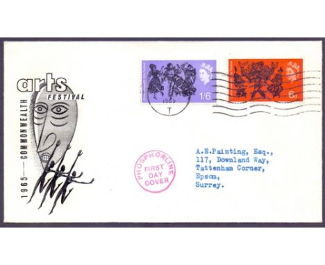 FIRST DAY COVER : 1965 Commonwealth Arts PHOSPHOR illustrated FDC, cancelled by Southampton T machine handstamp. 