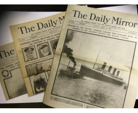 Titanic special "Mirror" souvenir pack of Mirror Newspapers 16th, 17th, 18th 19th 20th and 22nd 1912, lots of interesting art