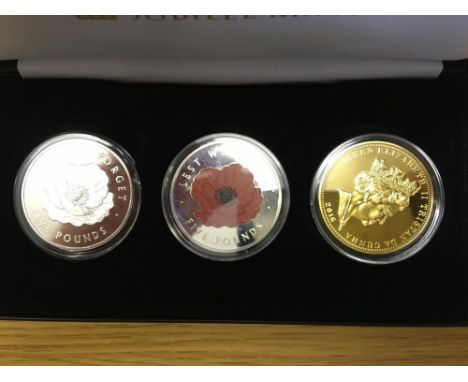 COINS : 2016 boxed proof SIlver Set from Tristan Da Cunha for Remembrance day, enamel poppy design and one is gold plated.