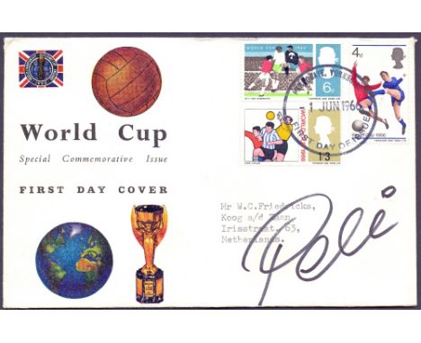 FOOTBALL AUTOGRAPH : PELE signed 1966 World Cup first day cover, signed in black, scarce cover 