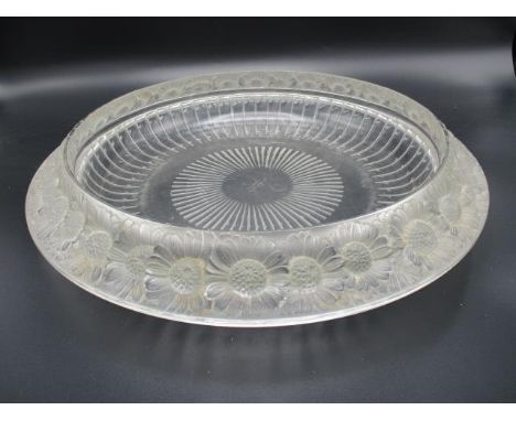 a 1930/40 Lalique Marguerites pattern large bowl decorated with a frieze of frosted flower heads and sprouting stems with R L