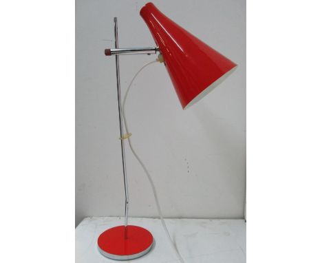 A 1960s  Josef Hurka design desk lamp by Lidokov with a red shade and foot, pat tested and re-wired 
