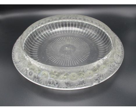 A 1930/40's Lalique Marguerites pattern large bowl decorated with a frieze of frosted flower heads and sprouting stems with R