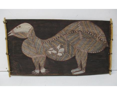 Namirrki - Liverpool R Escarp, Aboriginal art depicting an anteater painting on bar, 10 3/4" x 21", with an Aboriginal Art fr