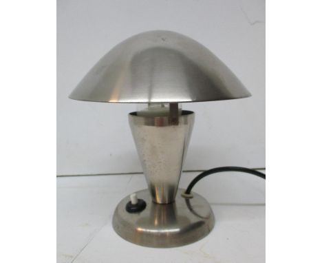 A mid century modernist plated mushroom table lamp with an adjustable shade, pat tested and re-wired 