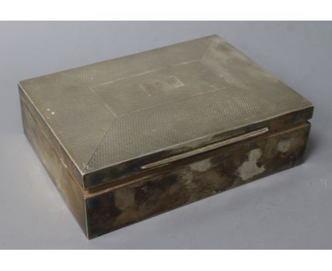 A 1930's engine silver cigarette box, 16cm.