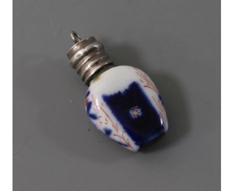 A late Victorian silver mounted ceramic scent bottle charm, 27mm.