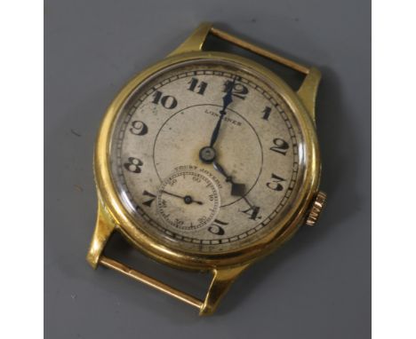 A gentleman's mid size 1930's? 18ct gold manual wind Longines wrist watch, no strap.