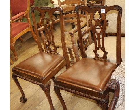 A pair of Chippendale style mahogany dining chairs 