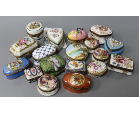 A collection of Limoges and other Continental gilt metal-mounted porcelain trinket boxes, including a Samson 'armorial' examp