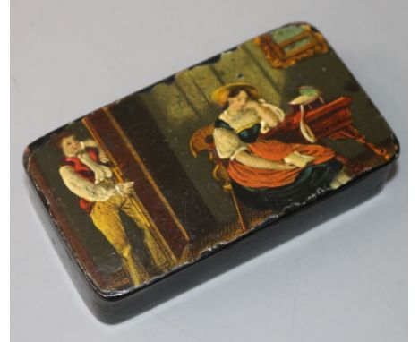 A papier mache snuff box