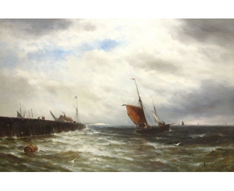Gustave de Breanski (c.1856-1898): Fishing Boats off the Coast, oil on canvas signed 59cm x 90cm Condition Report Excellent o