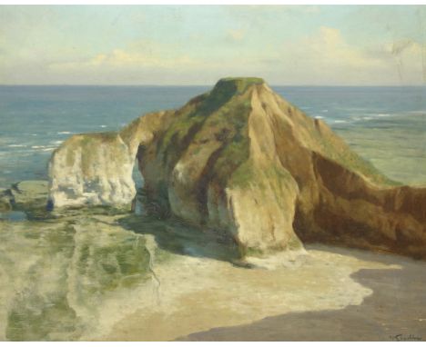 Walter Goodin (British 1907-1992): High Stacks Flamborough Head, oil on board signed 59cm x 75cmDDS - Artist's resale rights 